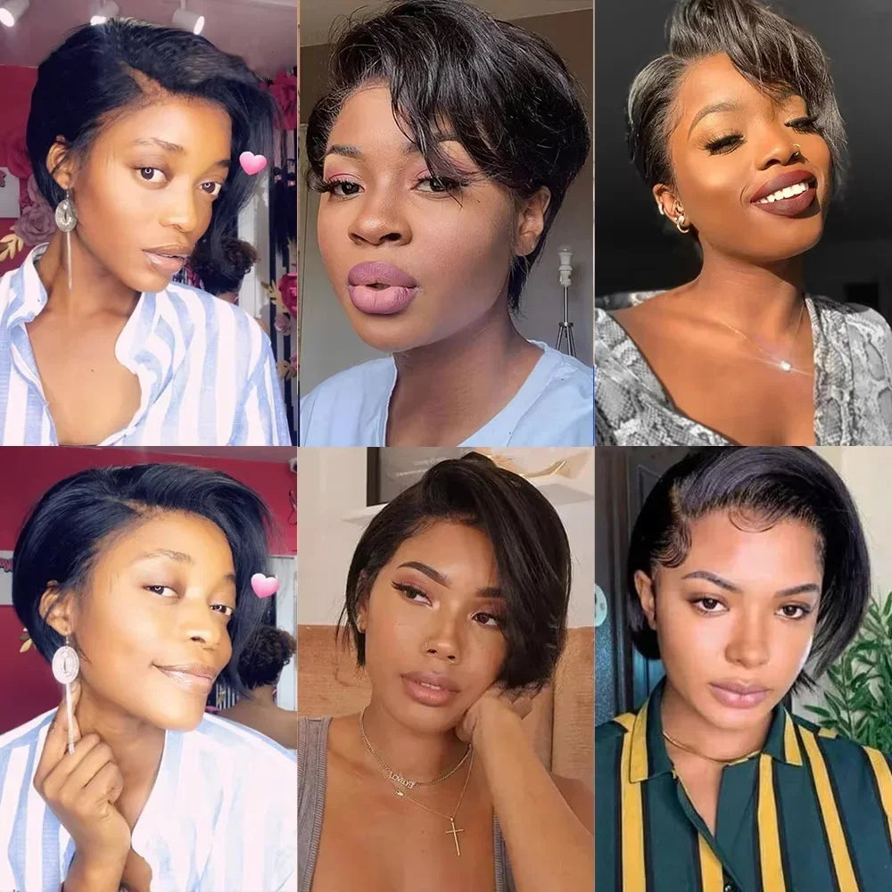 Side Part Pixie Cut Straight Wig Virgin Human Hair Natural Color