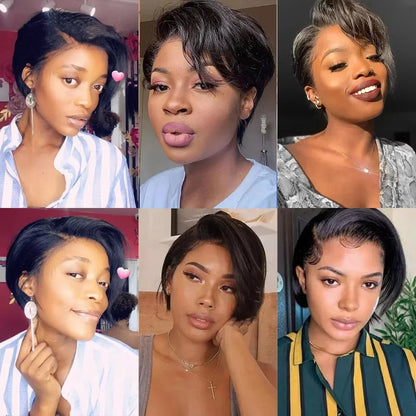 Side Part Pixie Cut Straight Wig Virgin Human Hair Natural Color