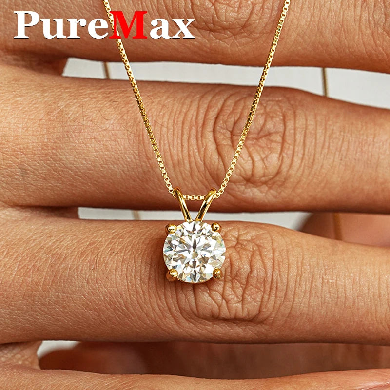 Moissanite Pendant Necklace 18K Gold Plated Women