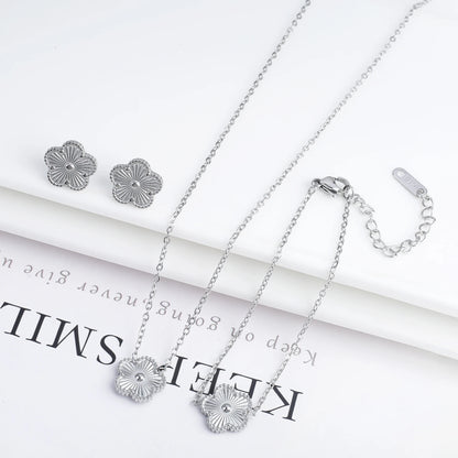 18k Gold-Plated Five-Leaf Flower Jewelry Set