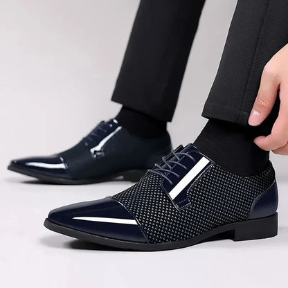 Men's Black PU Leather Lace Up Oxfords Shoes