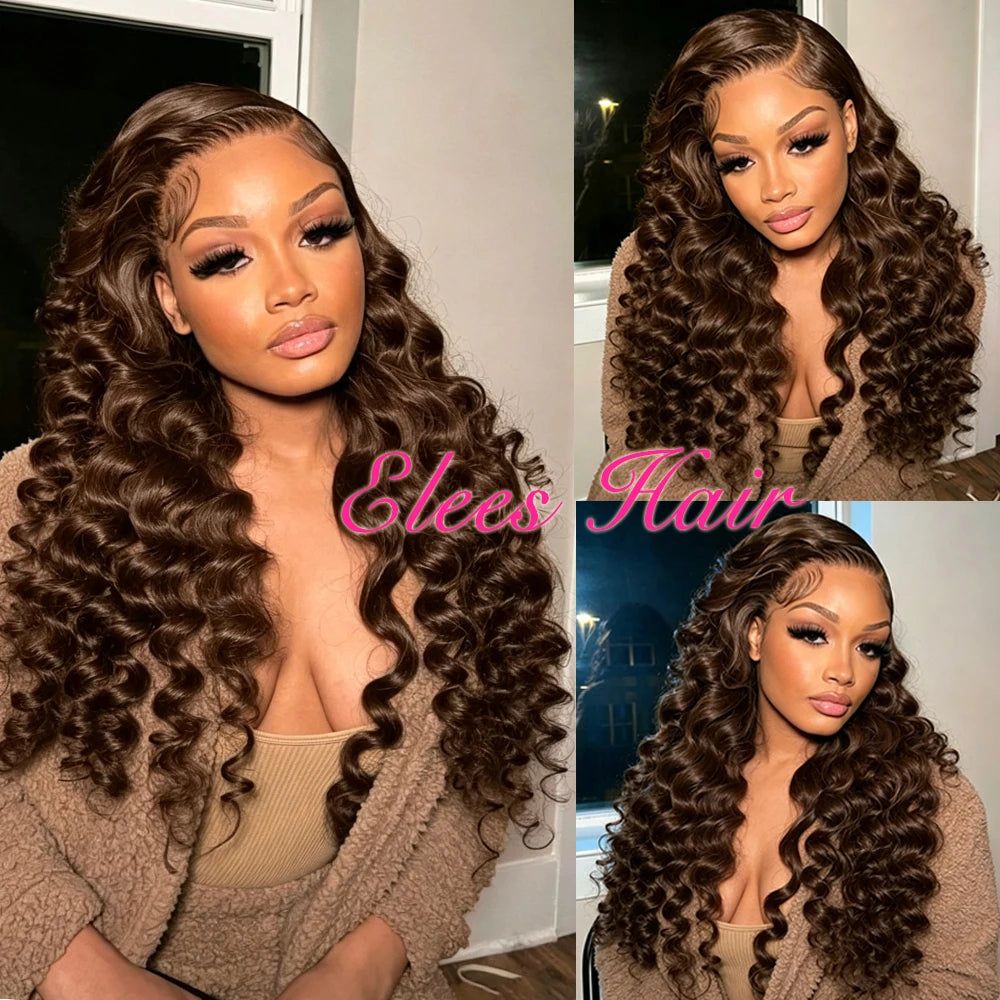 Chocolate Brown Loose Wave Human Hair Bundles with Closure