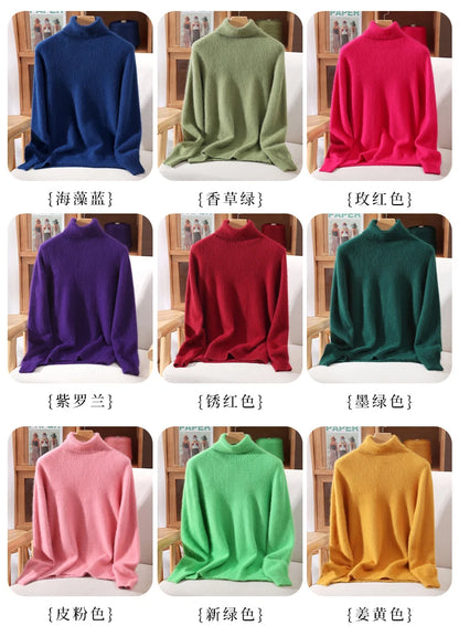 Mink Fur High Collar Pullover Sweater for Women