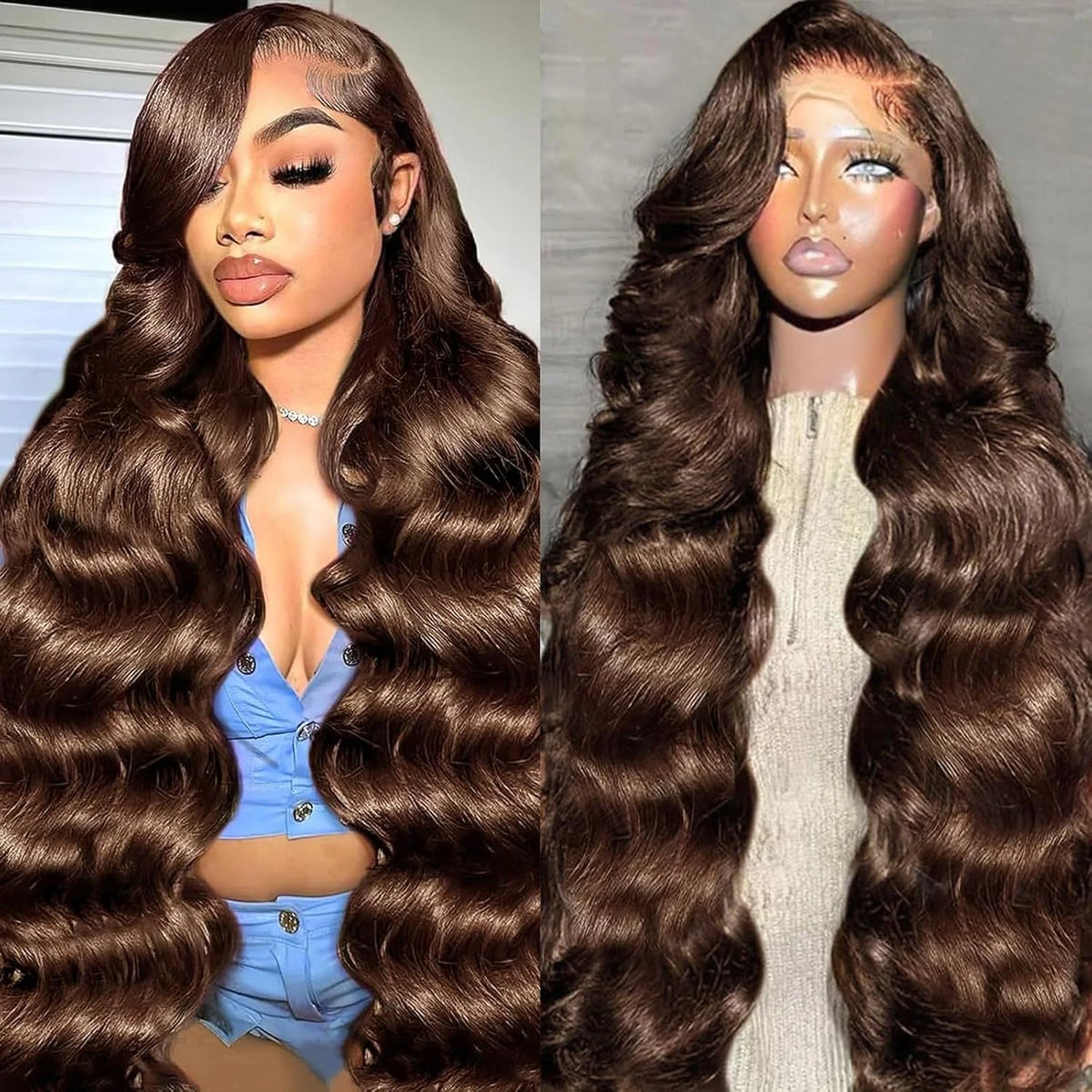 Body Wave Wig 46 Inches Chocolate Brown Remy Hair