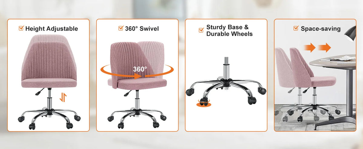 JHK Armless Swivel Office Chair with Fabric and Wheels
