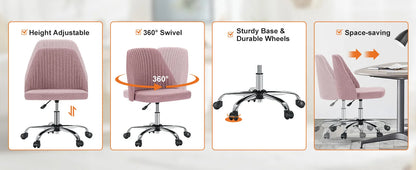 JHK Armless Swivel Office Chair with Fabric and Wheels