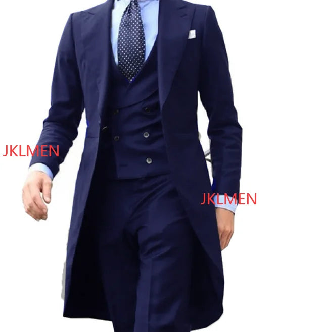 Royal Blue Long Tail Coat 3 Piece Suit for Men