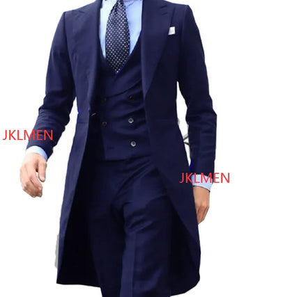 Royal Blue Long Tail Coat 3 Piece Suit for Men