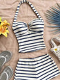 Summer Knit Halter Top and Shorts Set with Stripes