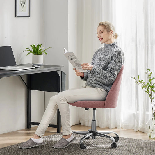 JHK Armless Swivel Office Chair with Fabric and Wheels
