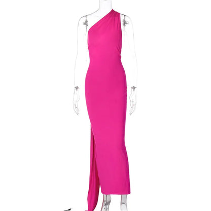 Hugcitar One Shoulder Backless Maxi Dress Women