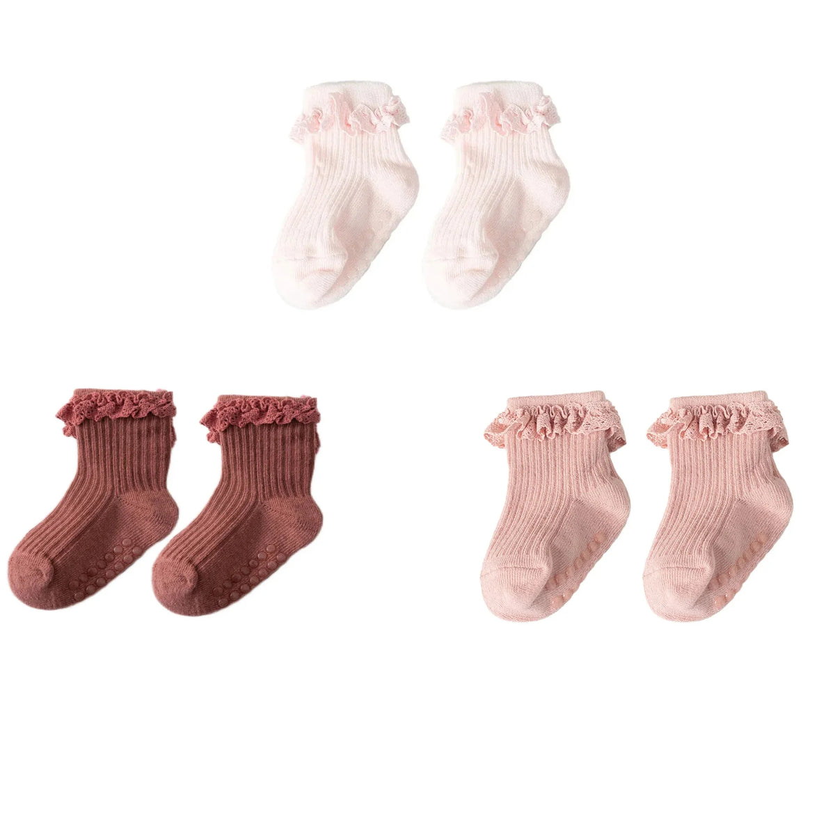 Cotton Lace Socks for Toddler Girls Non-slip Half Knee
