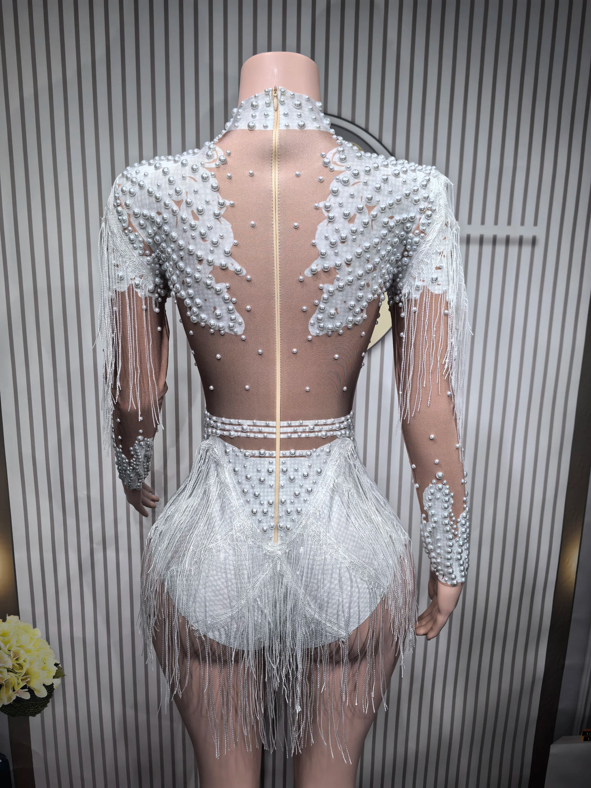 Rhinestone Tassel Elastic Bodysuit for Women