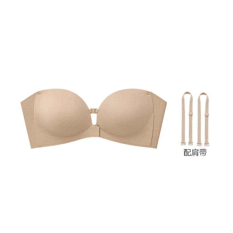 Seamless Push Up Strapless Bra for Women Adjustable Solid Color