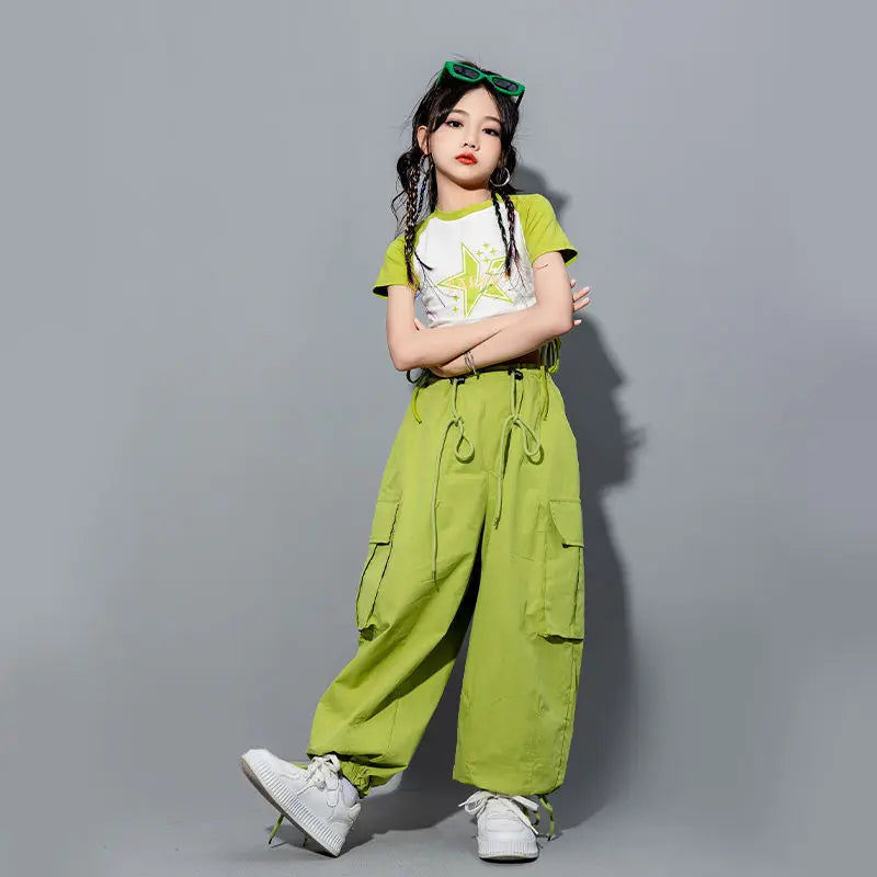 Girls Loose Cargo Pants with Belt for Daily Wear