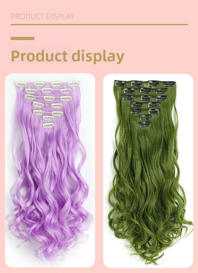 22 Inch Curly Wavy Clip In Hair Extensions Synthetic