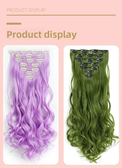 22 Inch Curly Wavy Clip In Hair Extensions Synthetic