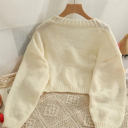 Applique Flower V-Neck Knit Cardigan for Women