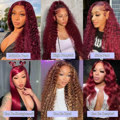 30 Inch Burgundy Lace Front Wig Human Hair Deep Wave