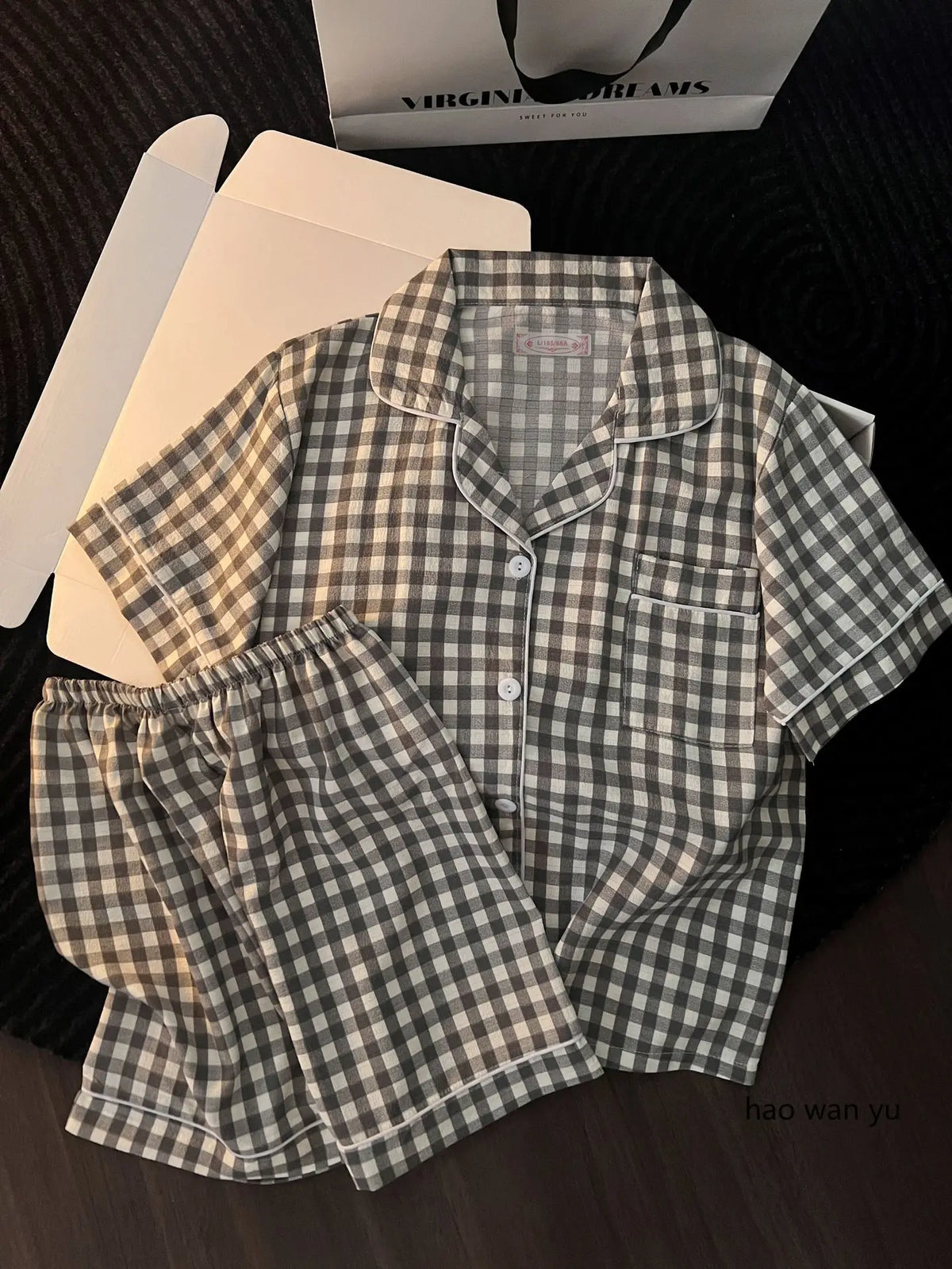Japanese Minimalist Women's Pink Plaid Pajamas