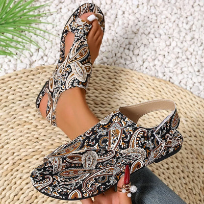 Women Flat Sandals Printed Bohemia Roman Style Shoes