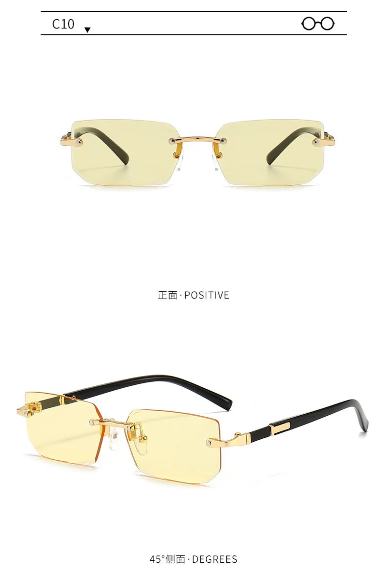 Rimless Rectangle Sunglasses for Women and Men
