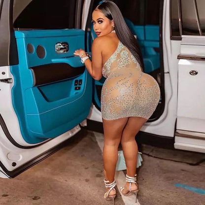 Rhinestone Mesh Bodycon Mini Dress for Women
