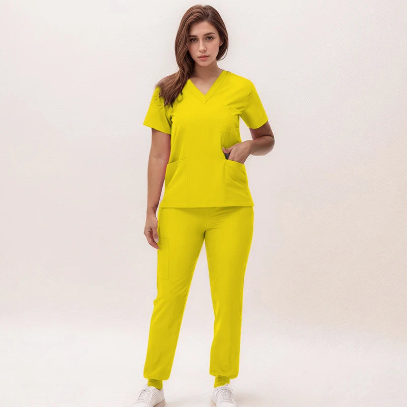Stretchy V-Neck Nurse Scrub Set Jogger Pants