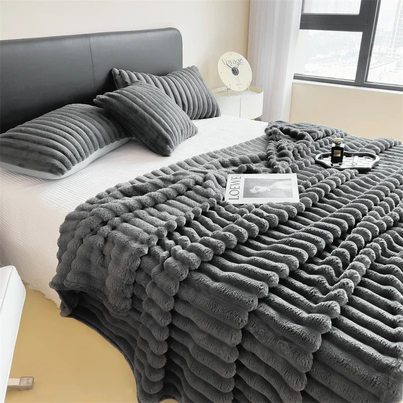 Striped Coral Fleece Multifunctional Blanket