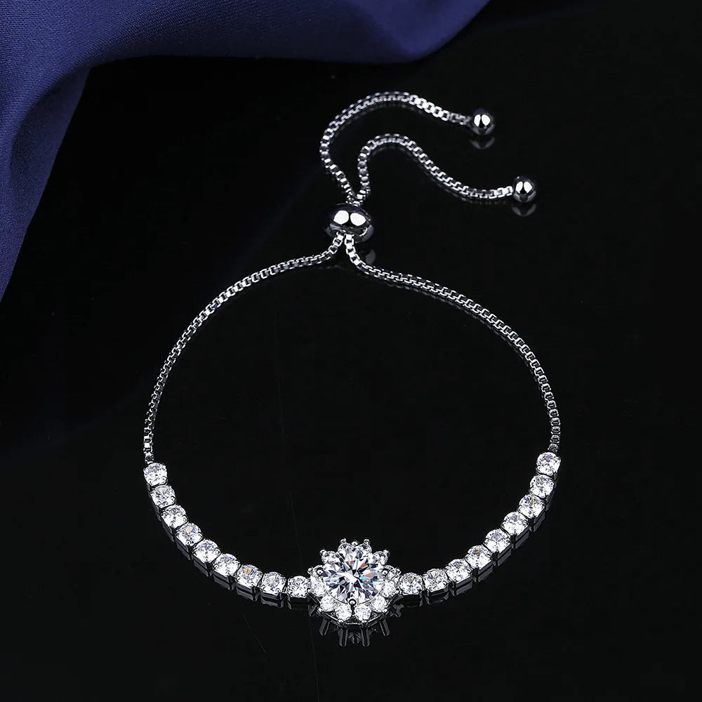 Moissanite Sunflower Bracelet in 925 Sterling Silver