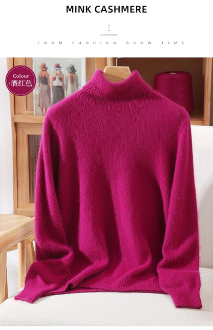 Mink Fur High Collar Pullover Sweater for Women