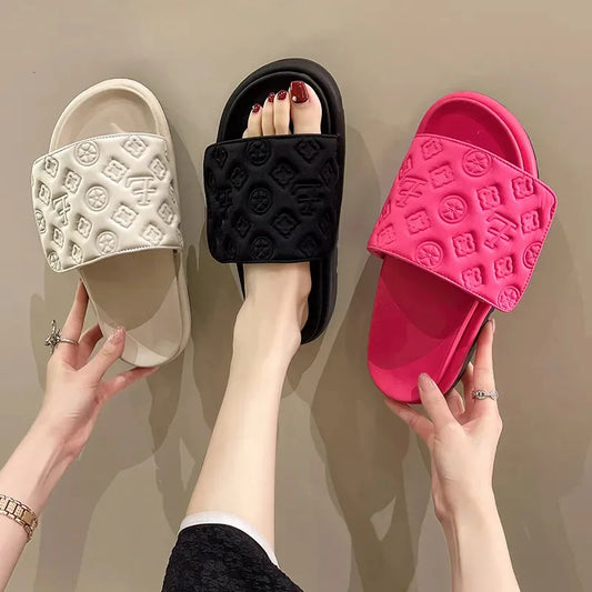 Ladies Canvas Flat Slippers Summer Sandals for Women