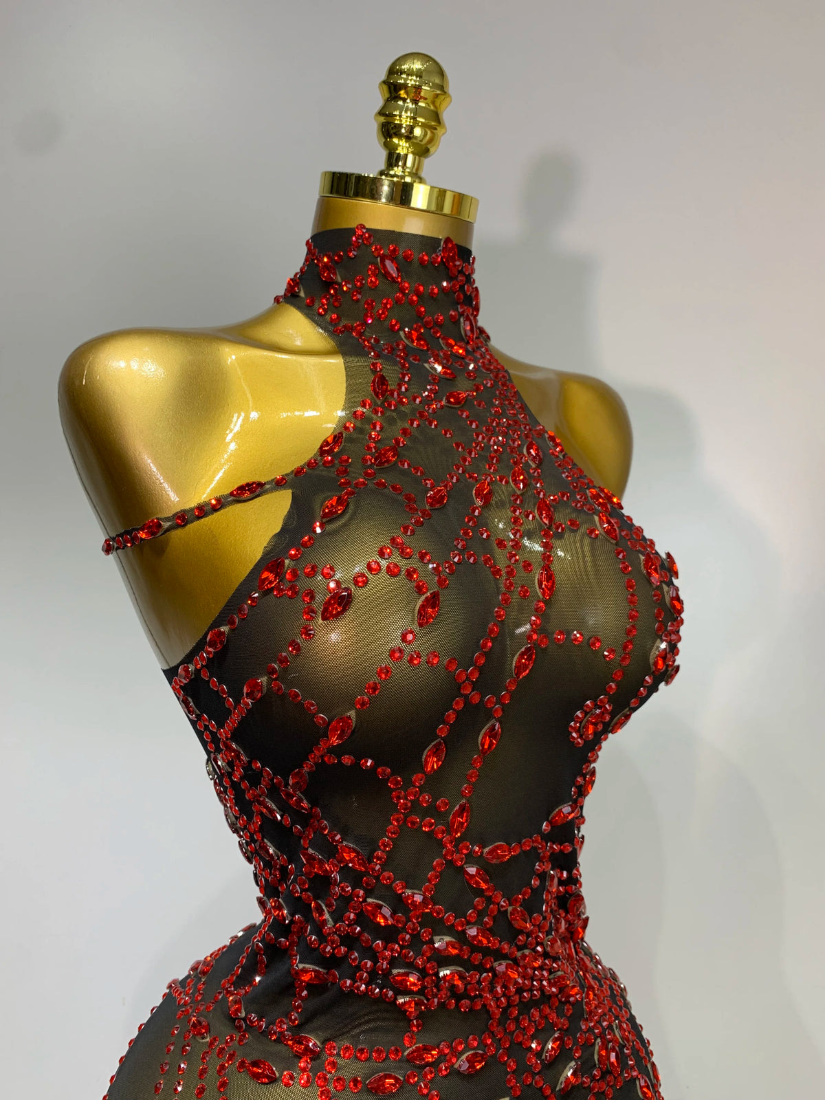 Black Mesh Crystal Diamond Bodycon Dress for Women