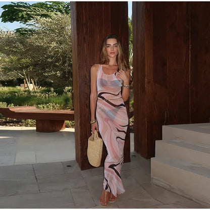 Sheer Mesh Bodycon Maxi Dress for Women
