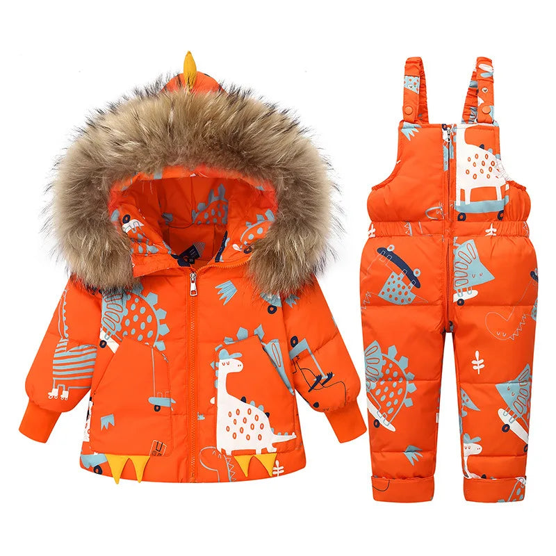 Children's Hooded Parka Down Jacket with Dinosaur Design