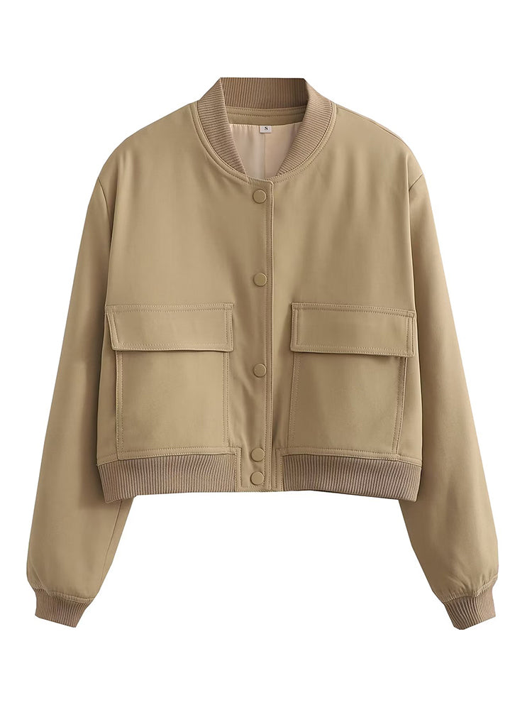 Willshela Women Solid V-Neck Bomber Jacket