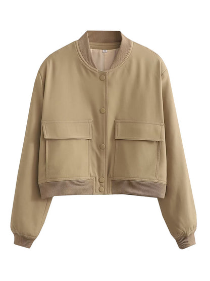 Willshela Women Solid V-Neck Bomber Jacket