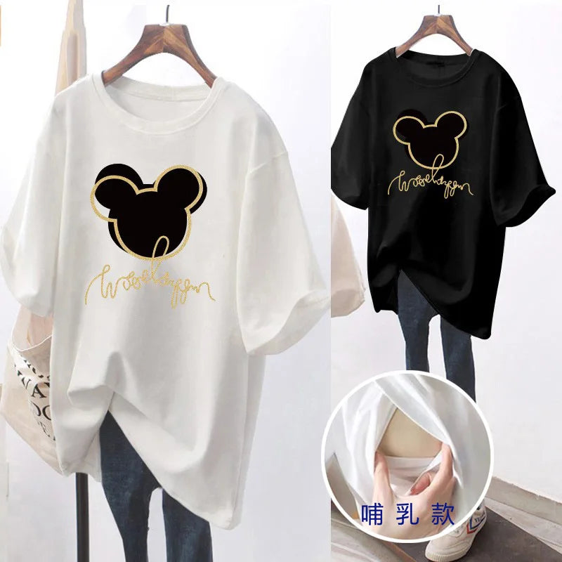 Short Sleeve O-Neck Maternity Cotton Nursing Tee