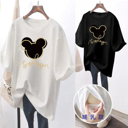 Short Sleeve O-Neck Maternity Cotton Nursing Tee