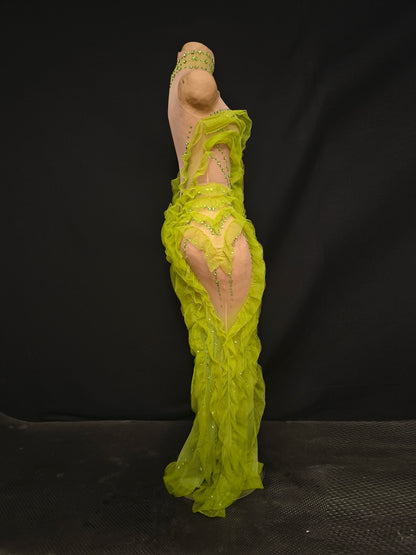 Elegant Green Rhinestones Mesh Maxi Dress