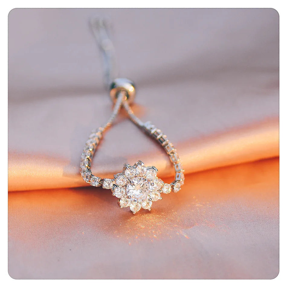 Moissanite Sunflower Bracelet in 925 Sterling Silver