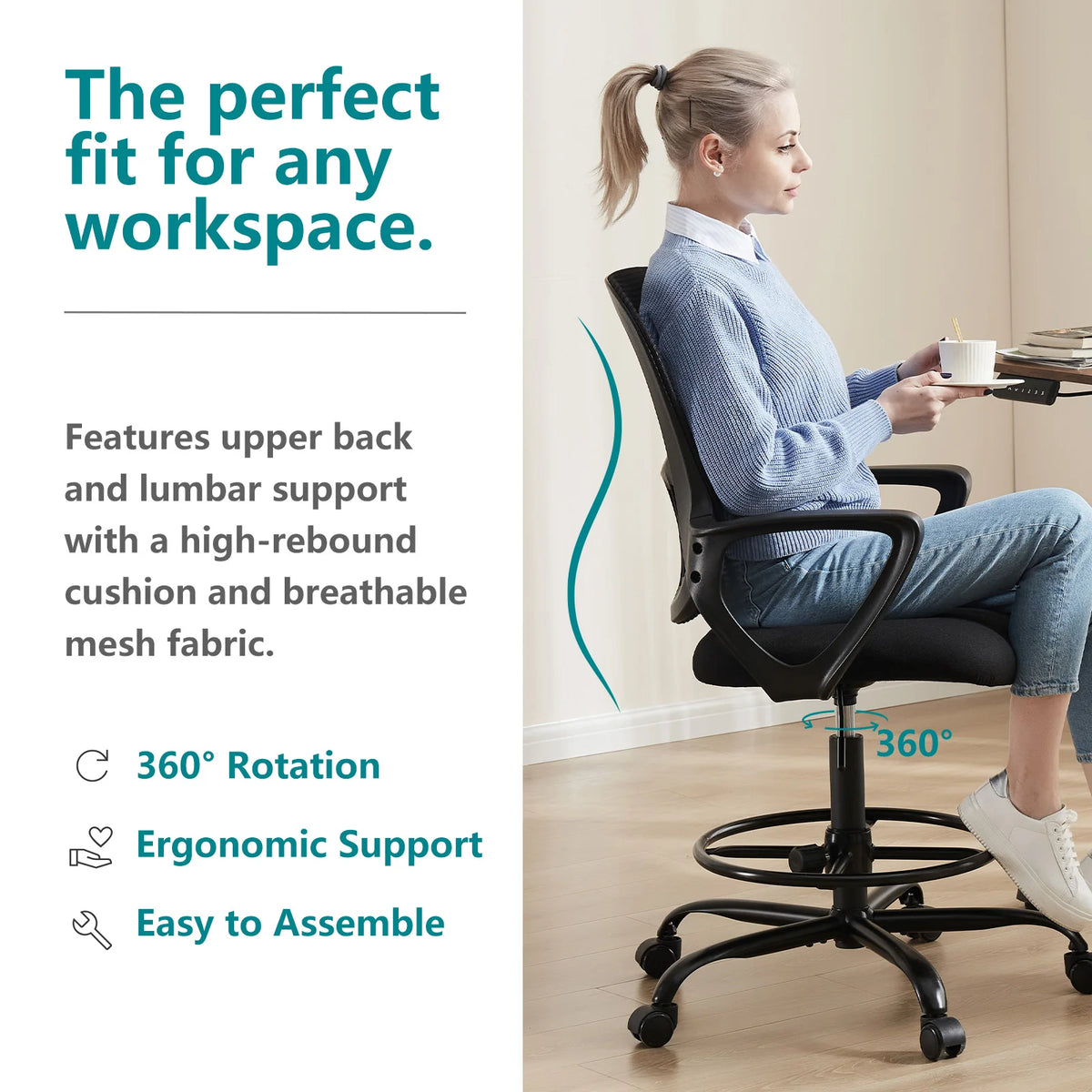 JHK Ergonomic Mesh Backrest Office Chair Adjustable Height