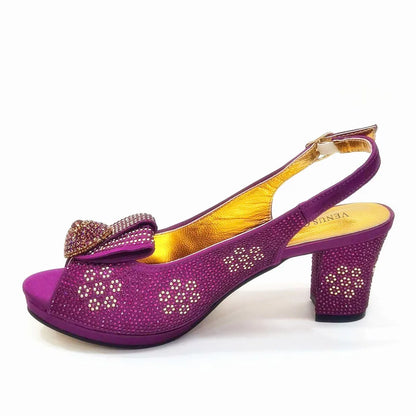 Golden Wedding Shoes And Bag Set With Diamond Decoration