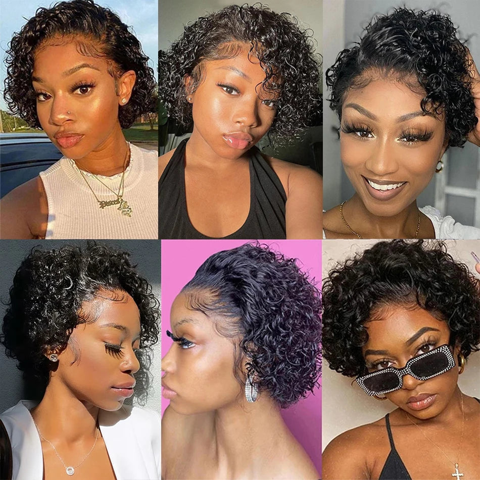 Pixie Cut Kinky Curly Bob Wig Transparent Lace Front
