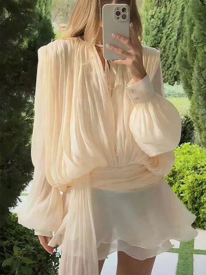 TWOTWINSTYLE V Neck Long Sleeve Mini Dress for Women