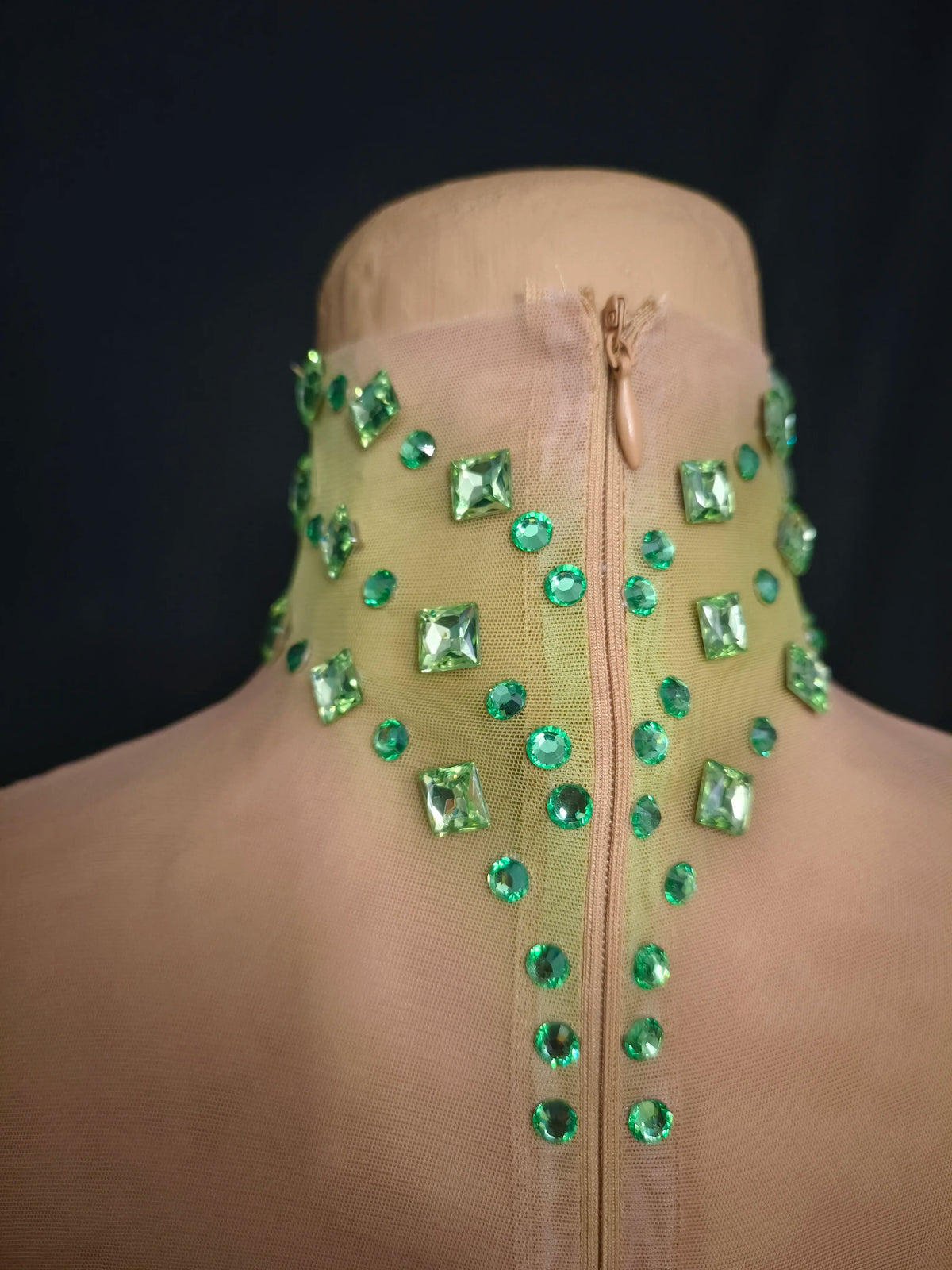 Elegant Green Rhinestones Mesh Maxi Dress