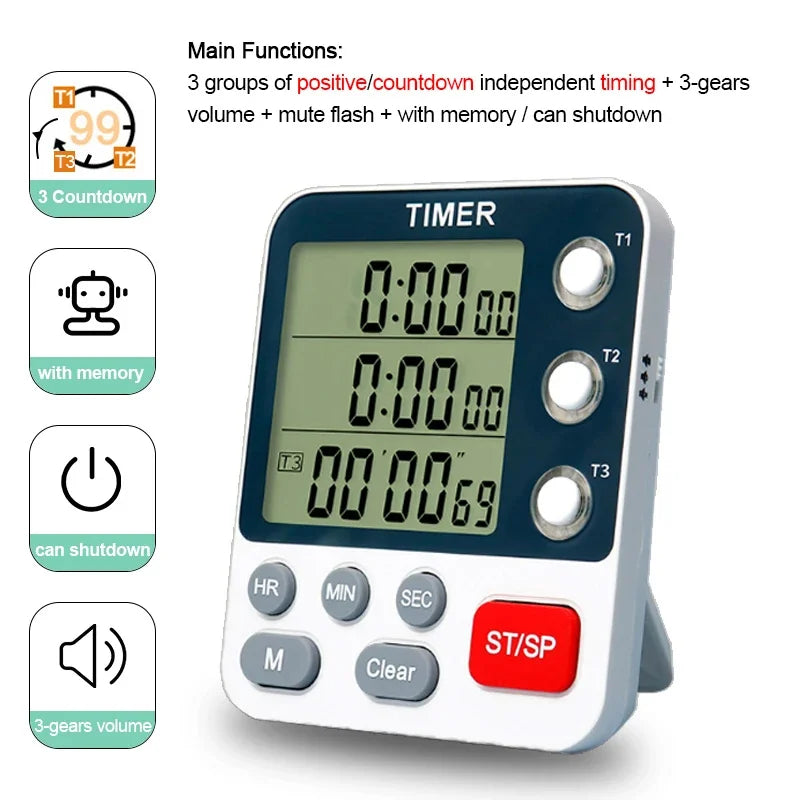 Digital Kitchen Timer with Adjustable Volume and LCD Display