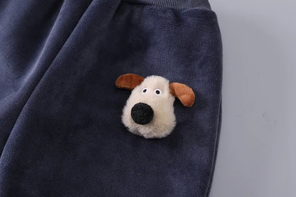 Baby Boys Cartoon Dog Fleece Vest Coat Pants Set