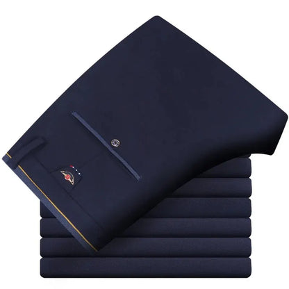 Men's Casual Elastic Straight Pants Black Blue