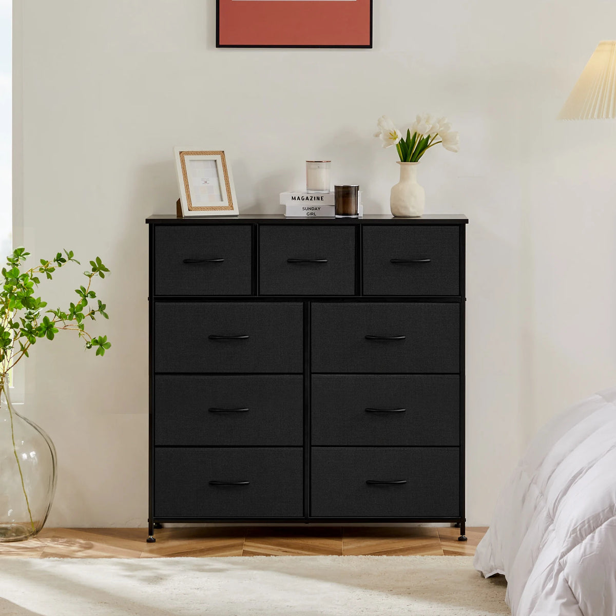JHK Modern Fabric Dresser With 9 Storage Drawers
